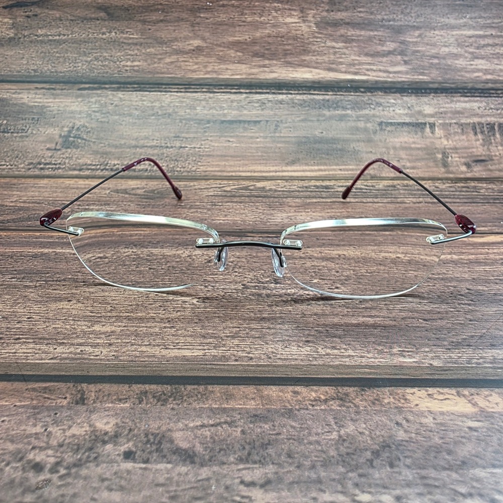 Silhouette 7441 Rimless Eyeglasses Silver Burgundy Titanium Frame Austria